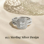Silver ring with diamond design on a beige background